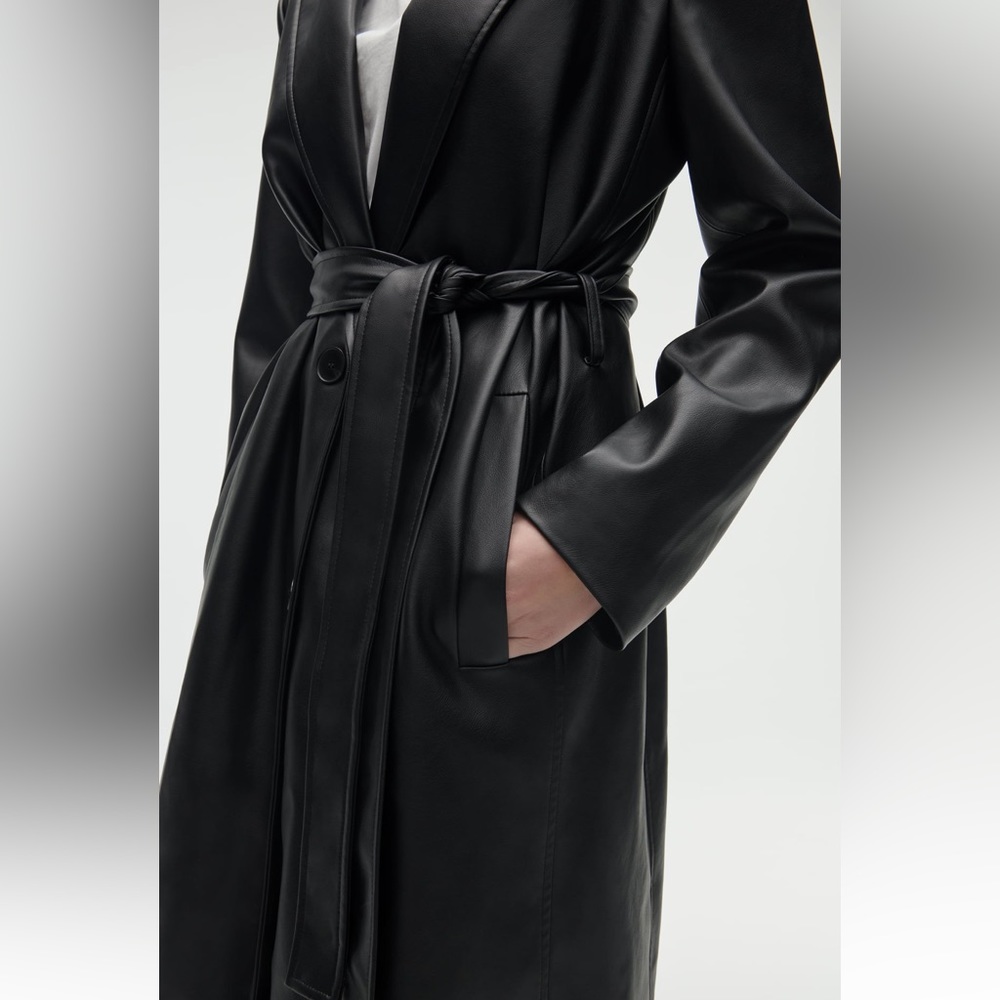 Zara FAUX LEATHER TRENCH COAT. Black. Sizes S, M. New with Tags. - Picture 3 of 11